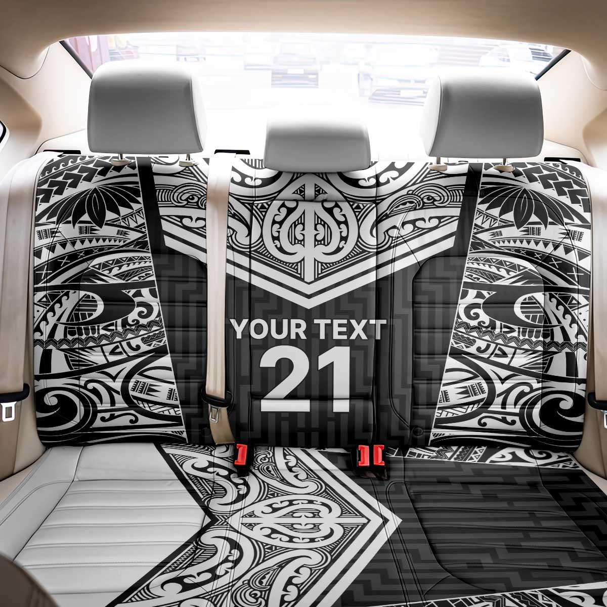 New Zealand Black Fern Custom Back Car Seat Cover Maori Tukutuku Black-white Motif