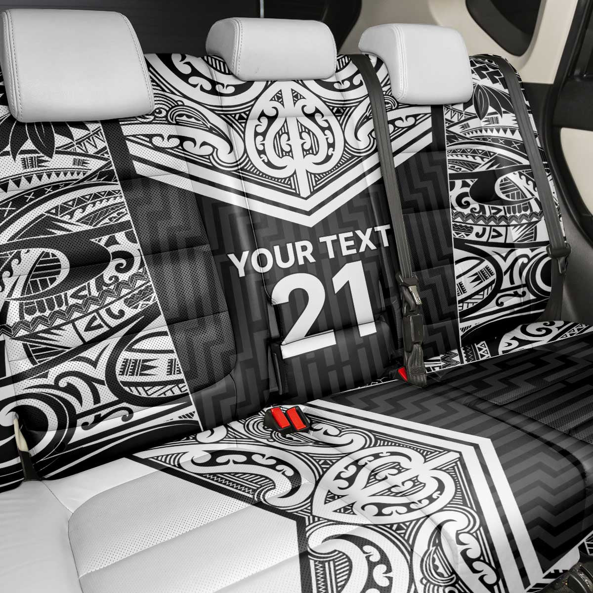 New Zealand Black Fern Custom Back Car Seat Cover Maori Tukutuku Black-white Motif
