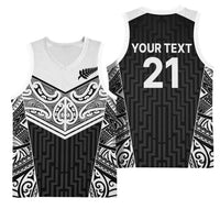 New Zealand Black Fern Custom Basketball Jersey Maori Tukutuku Black-white Motif - Polynesian Pride