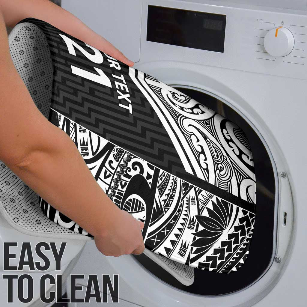 New Zealand Black Fern Custom Bathroom Set Maori Tukutuku Black-white Motif - Polynesian Pride