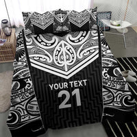 New Zealand Black Fern Custom Bedding Set Maori Tukutuku Black-white Motif