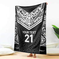 New Zealand Black Fern Custom Blanket Maori Tukutuku Black-white Motif