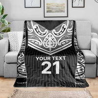 New Zealand Black Fern Custom Blanket Maori Tukutuku Black-white Motif