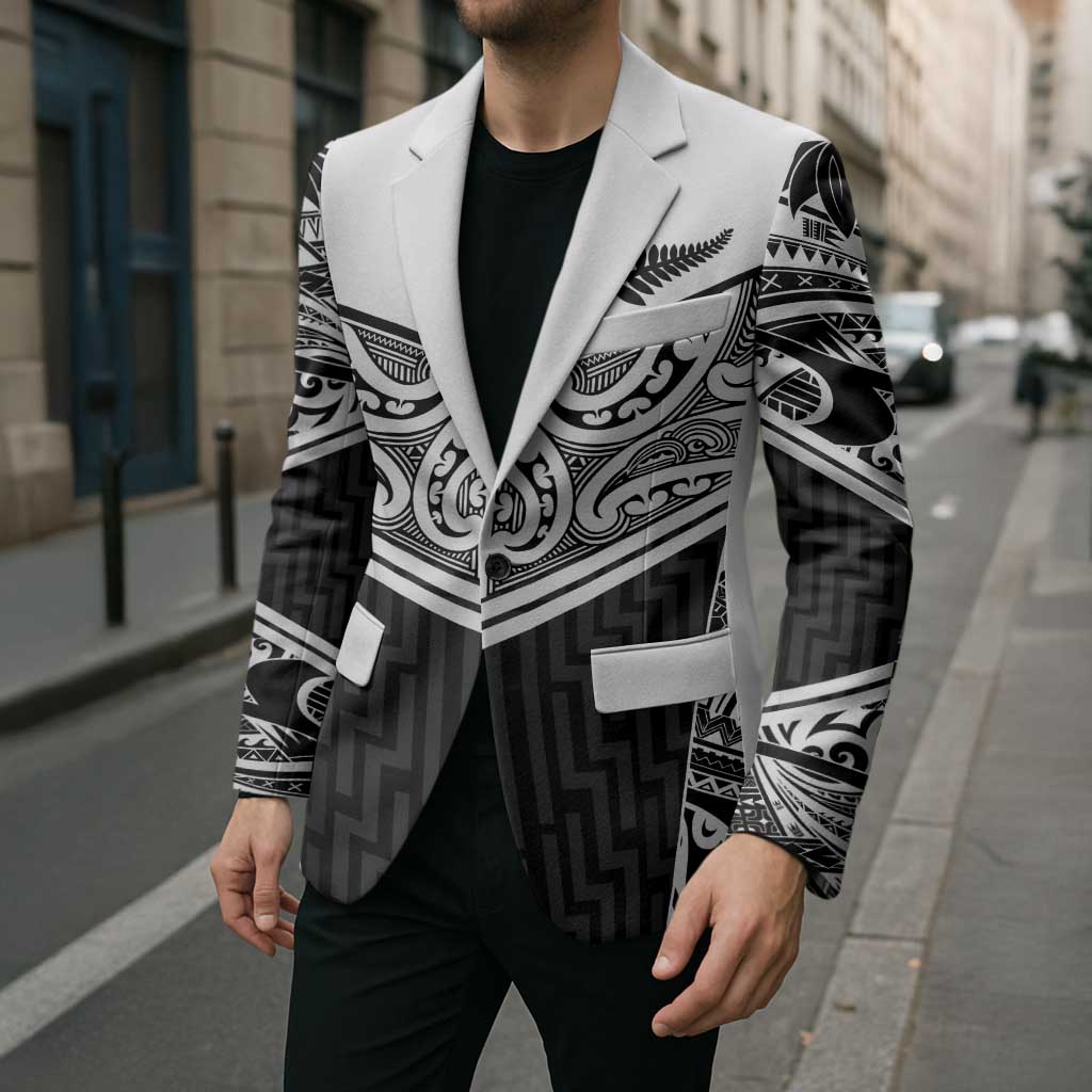 New Zealand Black Fern Custom Blazer Maori Tukutuku Black-white Motif - Polynesian Pride