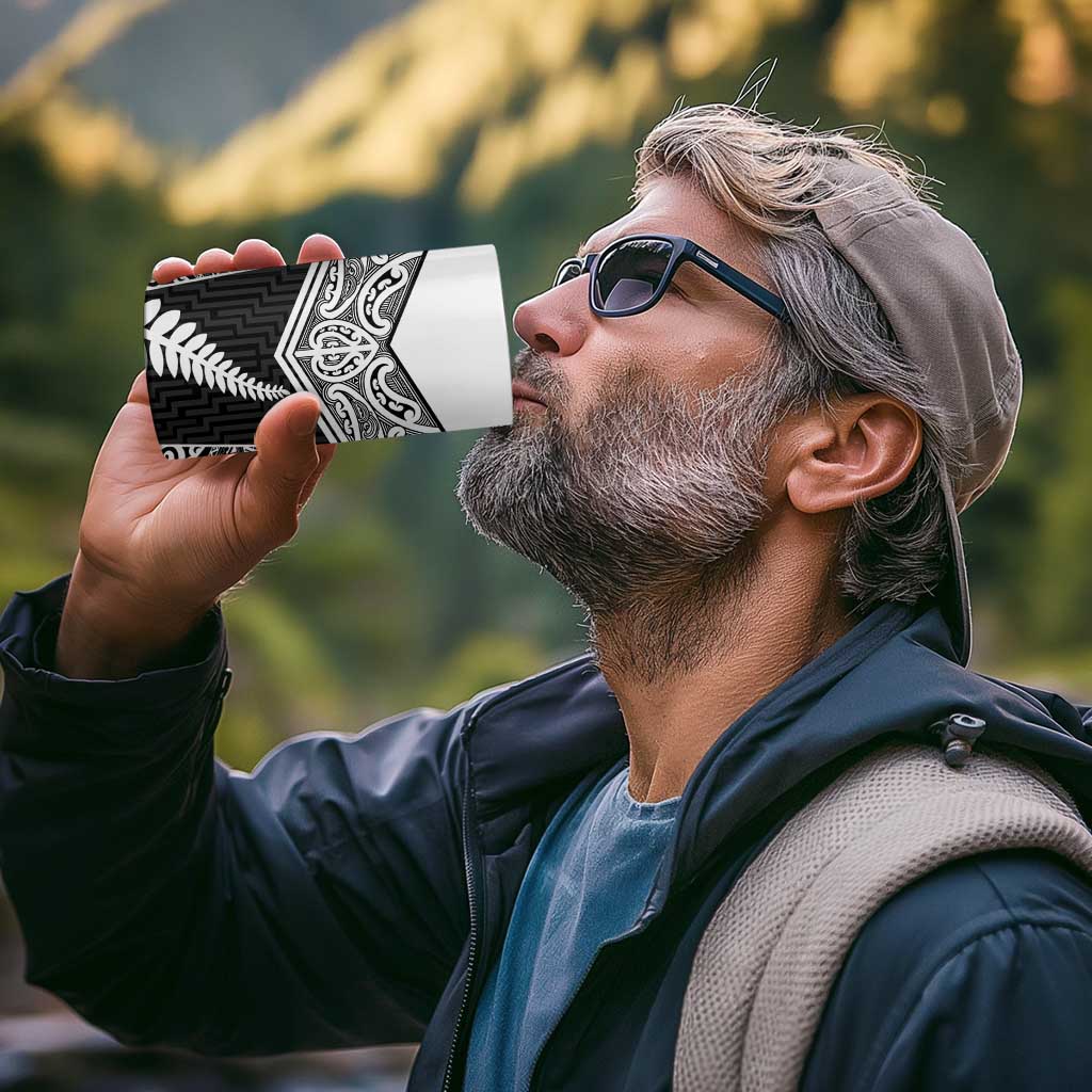 New Zealand Black Fern Custom 4 in 1 Can Cooler Tumbler Maori Tukutuku Black-white Motif