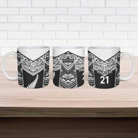 New Zealand Black Fern Custom Ceramic Mug Maori Tukutuku Black-white Motif - Polynesian Pride