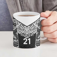 New Zealand Black Fern Custom Ceramic Mug Maori Tukutuku Black-white Motif - Polynesian Pride