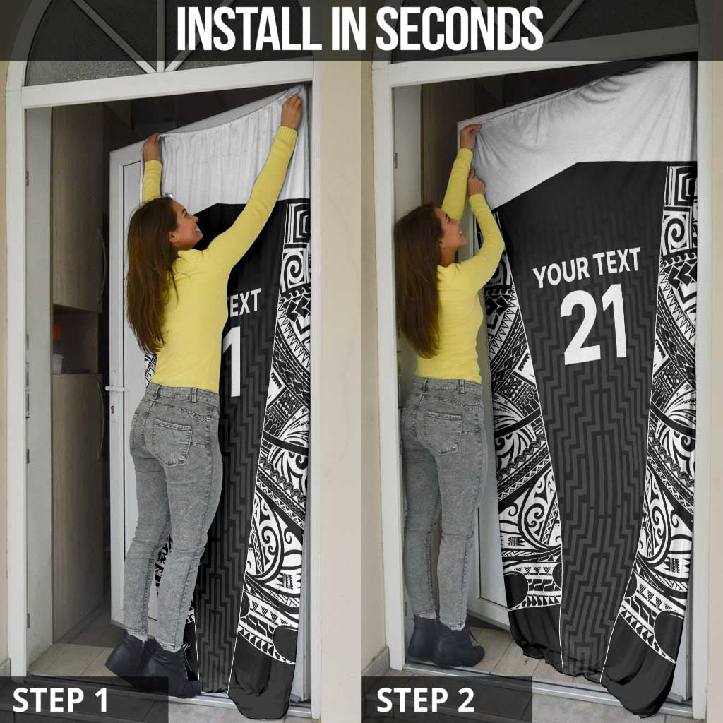New Zealand Black Fern Custom Door Cover Maori Tukutuku Black-white Motif - Polynesian Pride
