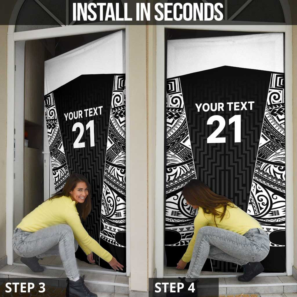 New Zealand Black Fern Custom Door Cover Maori Tukutuku Black-white Motif - Polynesian Pride