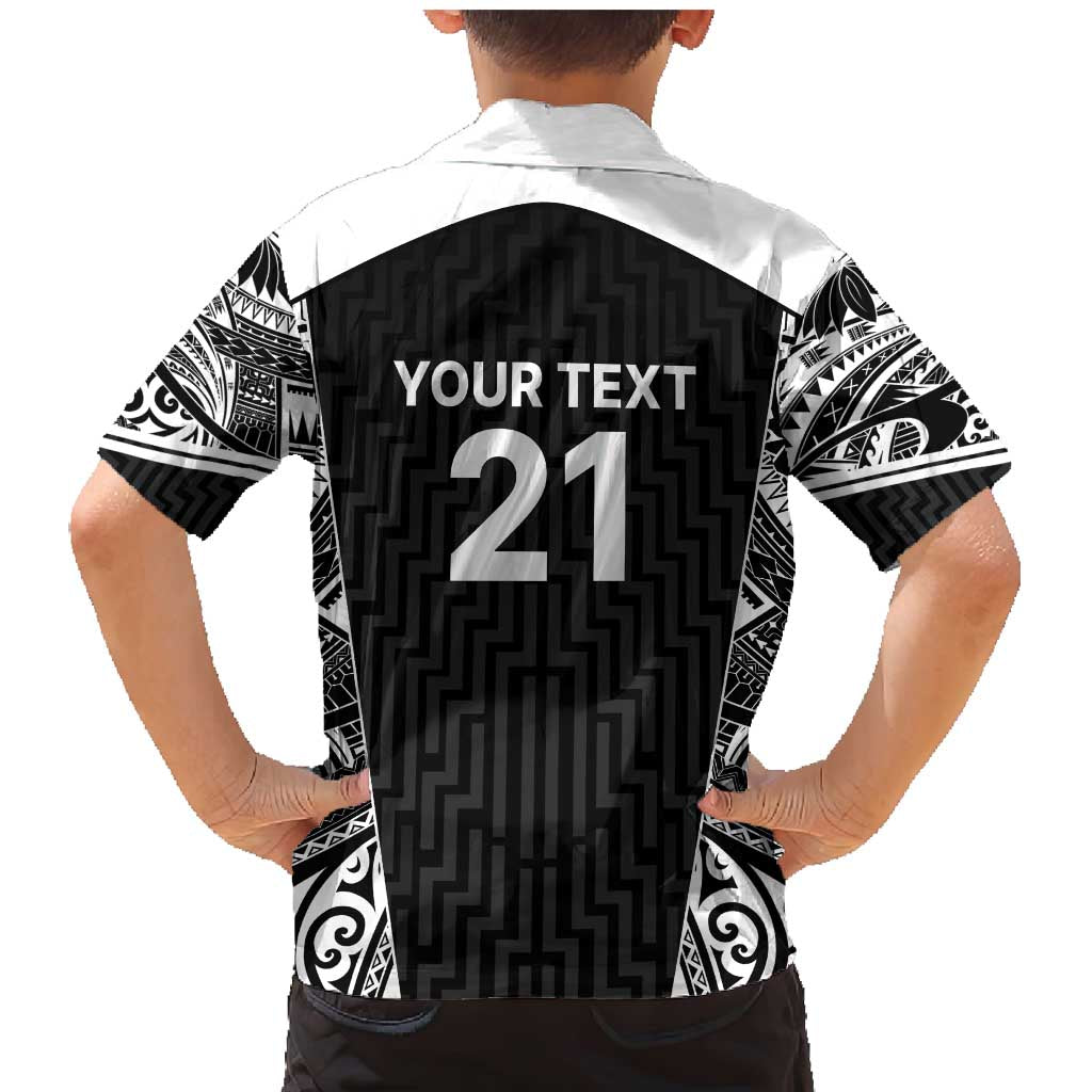 New Zealand Black Fern Custom Family Matching Mermaid Dress and Hawaiian Shirt Maori Tukutuku Black-white Motif