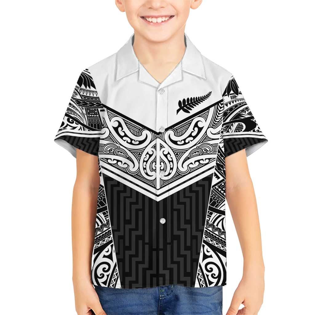 New Zealand Black Fern Custom Family Matching Off Shoulder Short Dress and Hawaiian Shirt Maori Tukutuku Black-white Motif