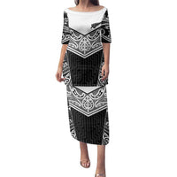 New Zealand Black Fern Custom Family Matching Puletasi and Hawaiian Shirt Maori Tukutuku Black-white Motif