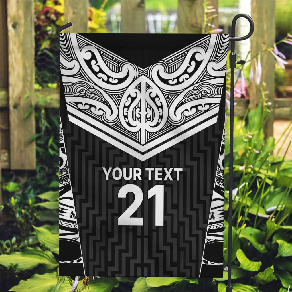 New Zealand Black Fern Custom Garden Flag Maori Tukutuku Black-white Motif