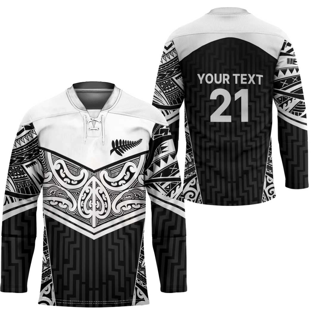 New Zealand Black Fern Custom Hockey Jersey Maori Tukutuku Black-white Motif - Polynesian Pride