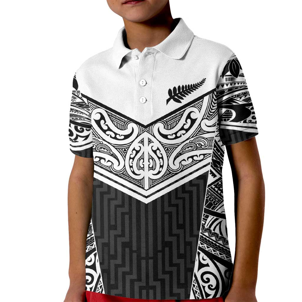 New Zealand Black Fern Custom Kid Polo Shirt Maori Tukutuku Black-white Motif