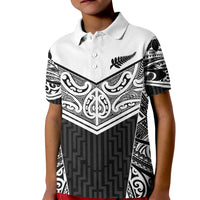 New Zealand Black Fern Custom Kid Polo Shirt Maori Tukutuku Black-white Motif