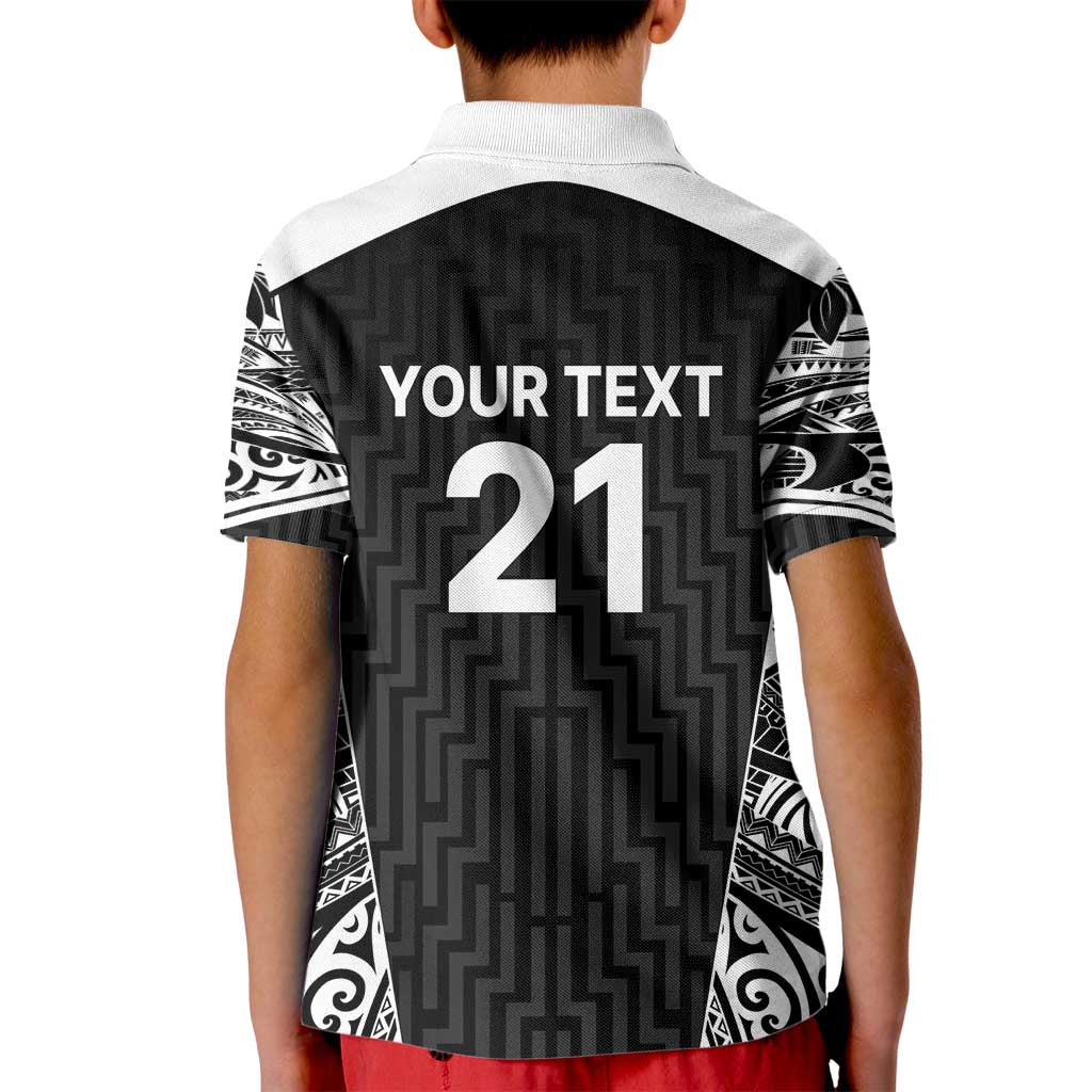 New Zealand Black Fern Custom Kid Polo Shirt Maori Tukutuku Black-white Motif