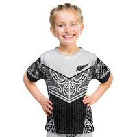 New Zealand Black Fern Custom Kid T Shirt Maori Tukutuku Black-white Motif