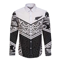 New Zealand Black Fern Custom Long Sleeve Button Shirt Maori Tukutuku Black-white Motif