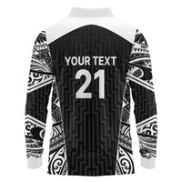 New Zealand Black Fern Custom Long Sleeve Polo Shirt Maori Tukutuku Black-white Motif