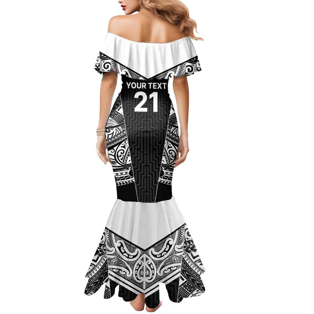 New Zealand Black Fern Custom Mermaid Dress Maori Tukutuku Black-white Motif