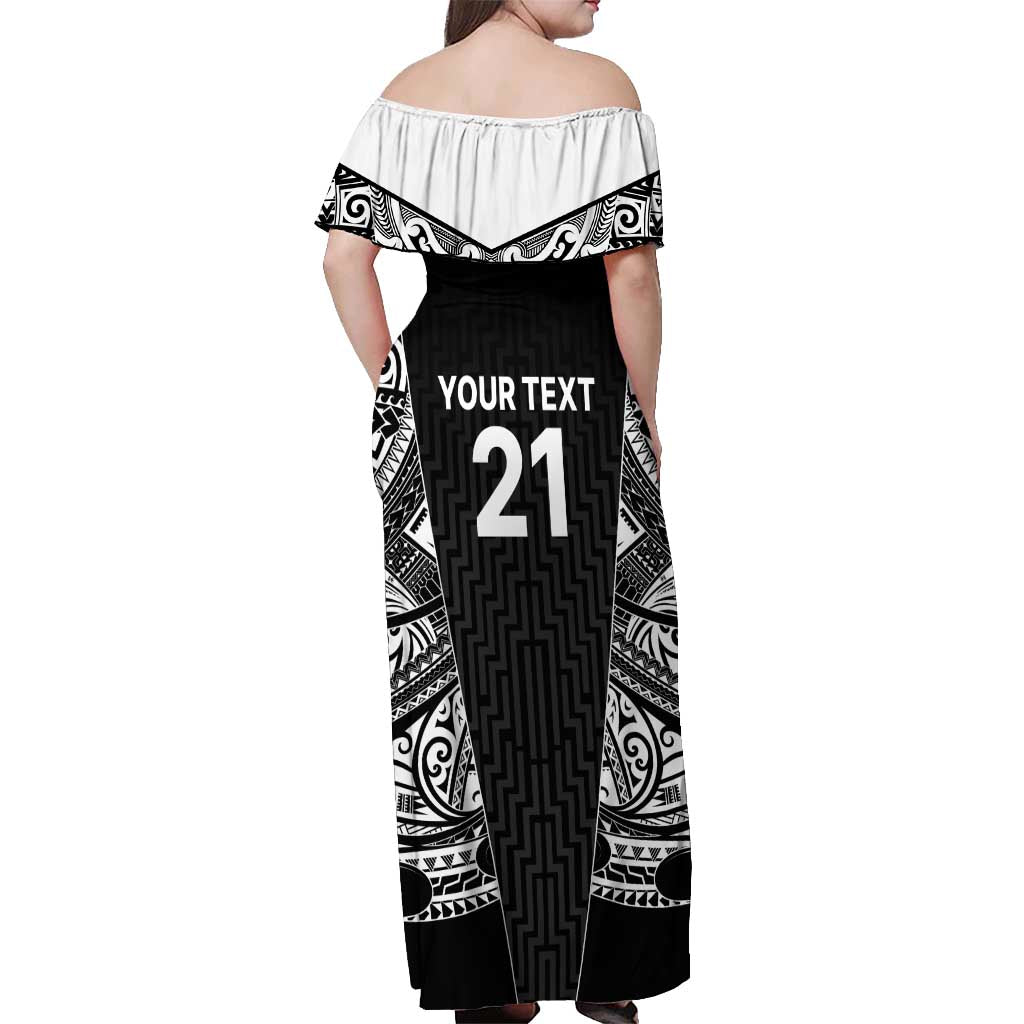 New Zealand Black Fern Custom Off Shoulder Maxi Dress Maori Tukutuku Black-white Motif