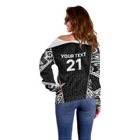 New Zealand Black Fern Custom Off Shoulder Sweater Maori Tukutuku Black-white Motif