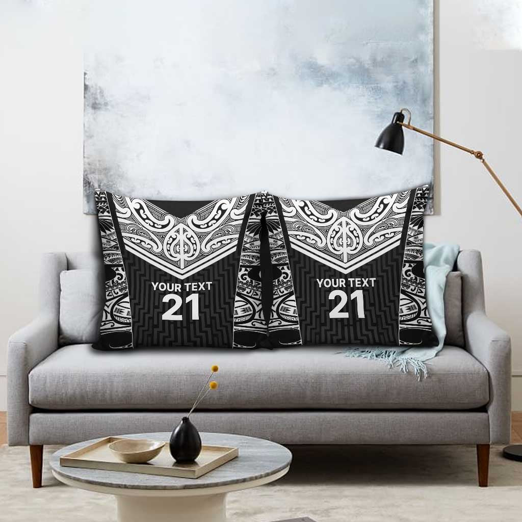 New Zealand Black Fern Custom Pillow Cover Maori Tukutuku Black-white Motif - Polynesian Pride