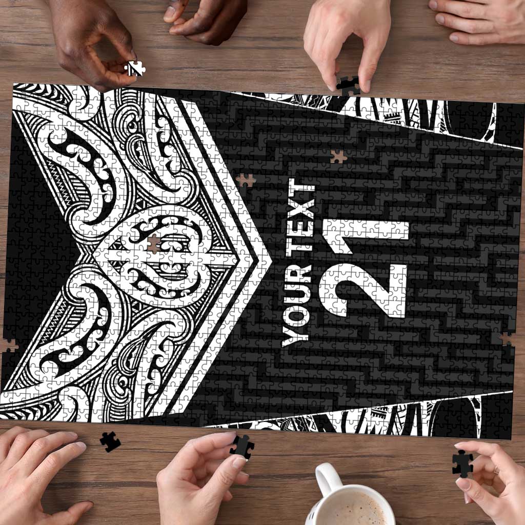New Zealand Black Fern Custom Puzzle Maori Tukutuku Black-white Motif - Polynesian Pride