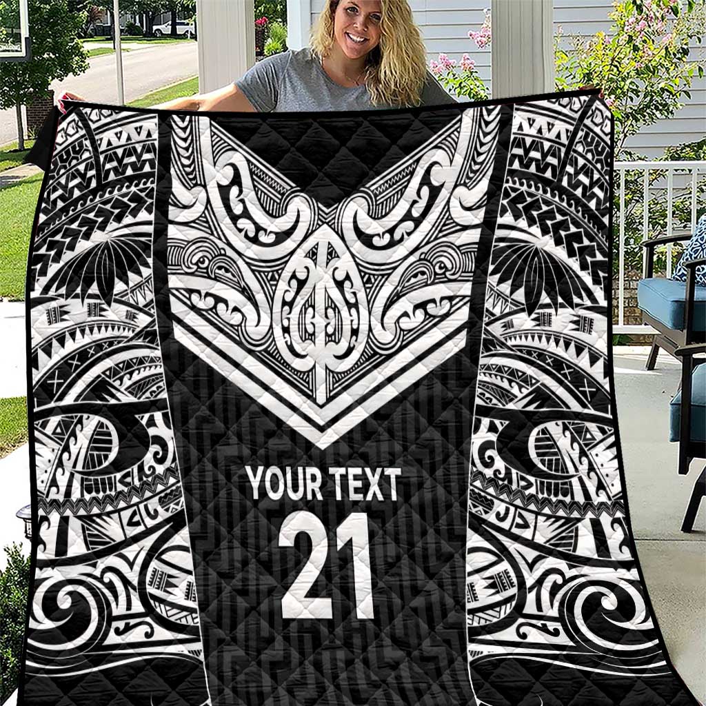 New Zealand Black Fern Custom Quilt Maori Tukutuku Black-white Motif