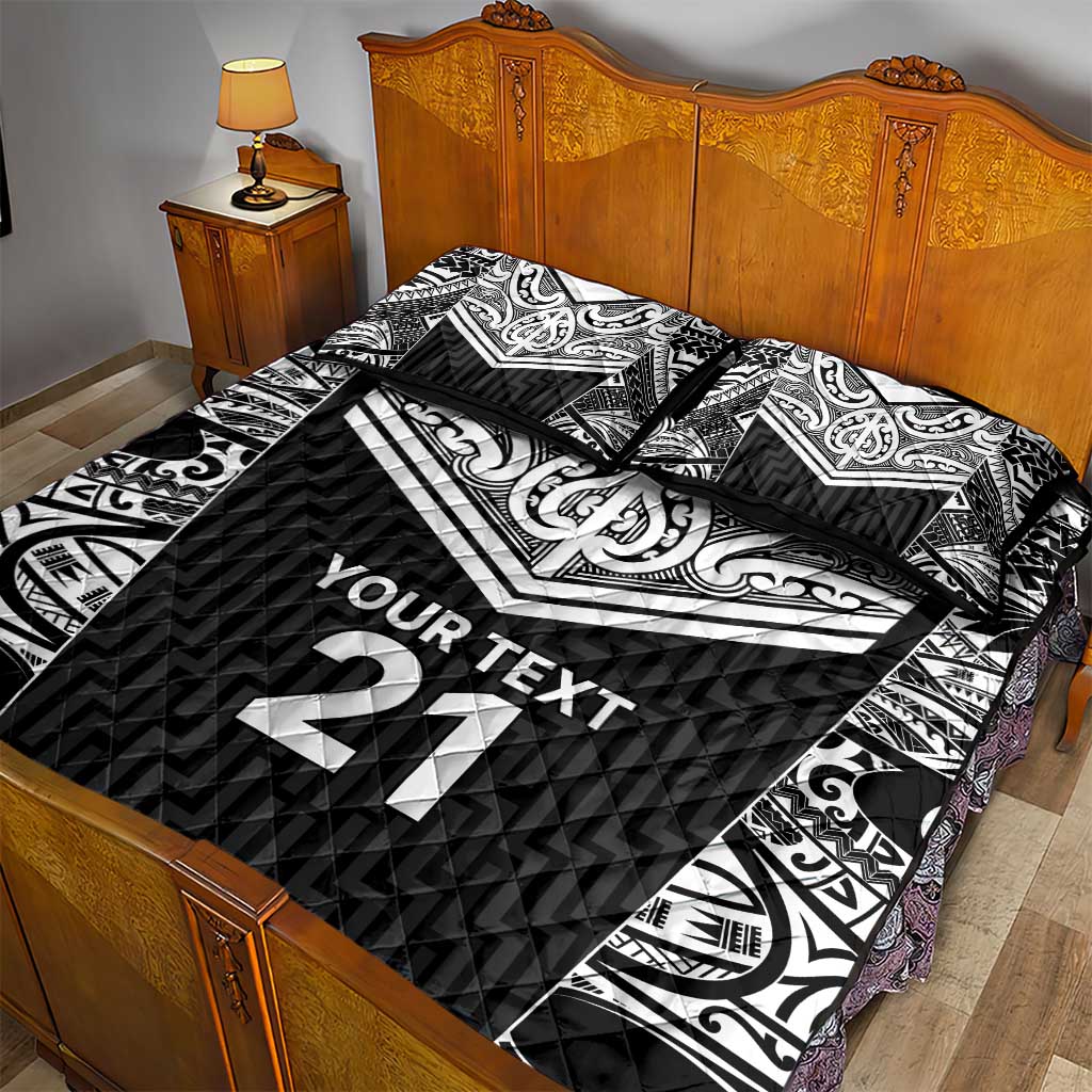 New Zealand Black Fern Custom Quilt Bed Set Maori Tukutuku Black-white Motif
