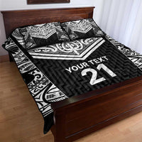 New Zealand Black Fern Custom Quilt Bed Set Maori Tukutuku Black-white Motif