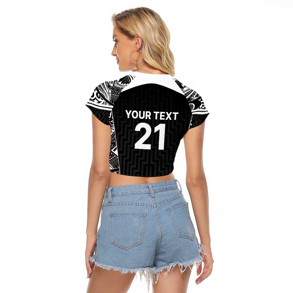 New Zealand Black Fern Custom Raglan Cropped T Shirt Maori Tukutuku Black-white Motif