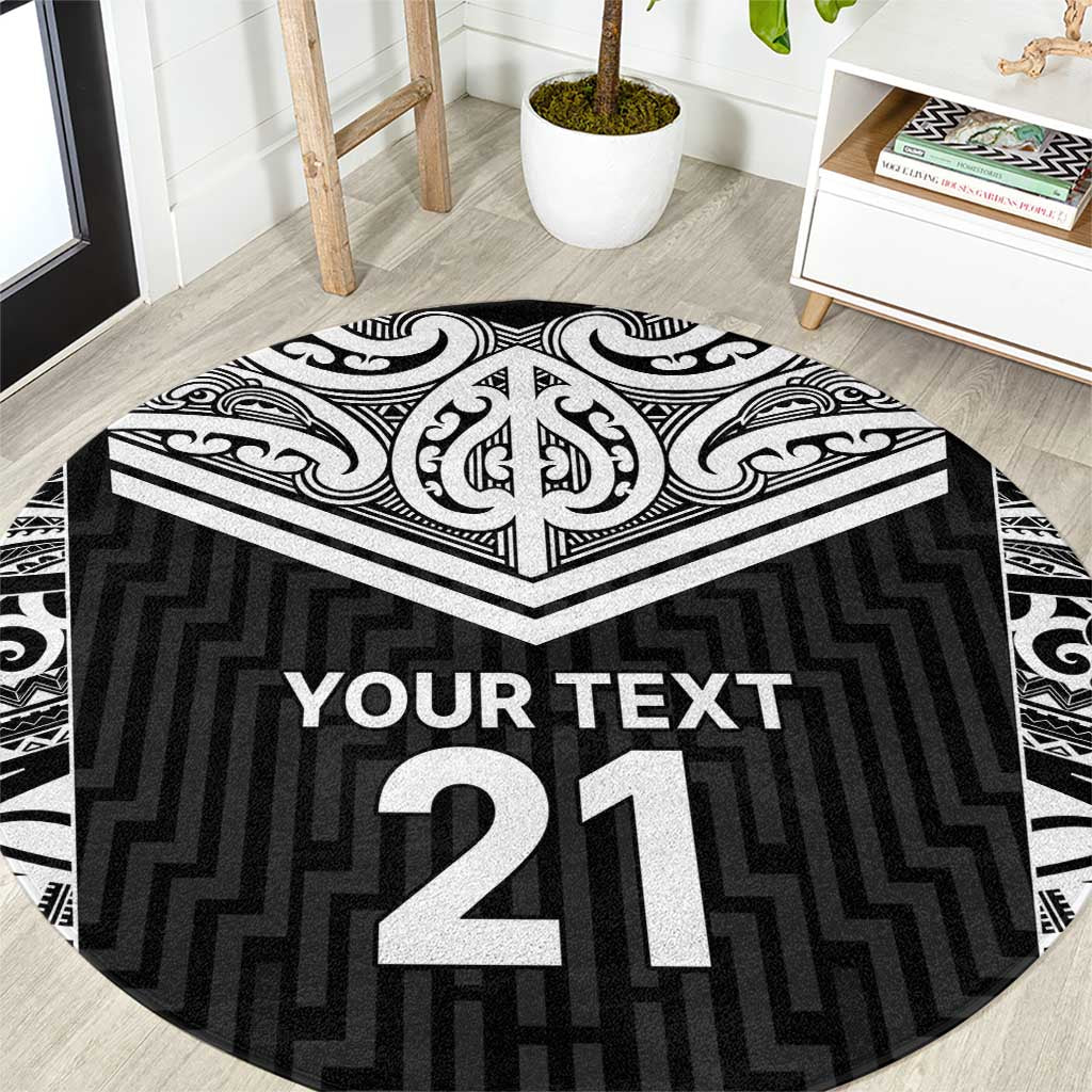 New Zealand Black Fern Custom Round Carpet Maori Tukutuku Black-white Motif