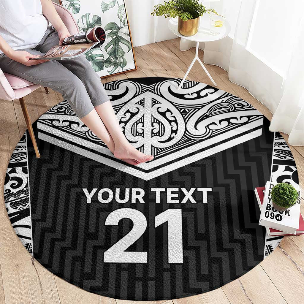 New Zealand Black Fern Custom Round Carpet Maori Tukutuku Black-white Motif