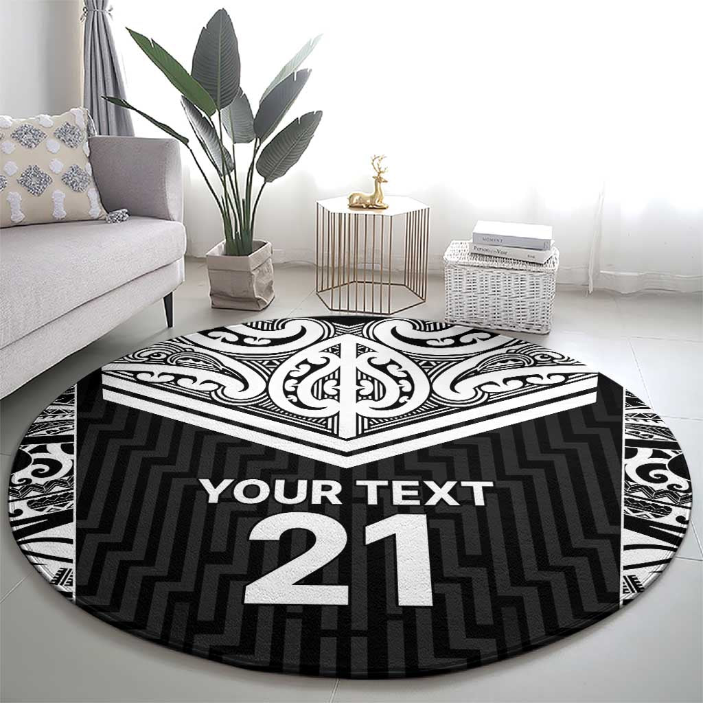 New Zealand Black Fern Custom Round Carpet Maori Tukutuku Black-white Motif