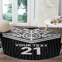 New Zealand Black Fern Custom Round Carpet Maori Tukutuku Black-white Motif