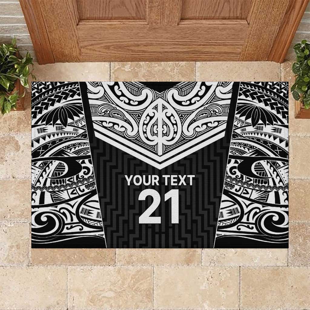 New Zealand Black Fern Custom Rubber Doormat Maori Tukutuku Black-white Motif