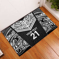 New Zealand Black Fern Custom Rubber Doormat Maori Tukutuku Black-white Motif