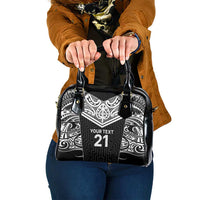 New Zealand Black Fern Custom Shoulder Handbag Maori Tukutuku Black-white Motif