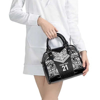 New Zealand Black Fern Custom Shoulder Handbag Maori Tukutuku Black-white Motif