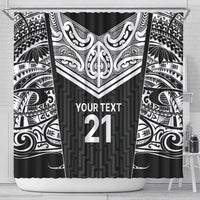 New Zealand Black Fern Custom Shower Curtain Maori Tukutuku Black-white Motif