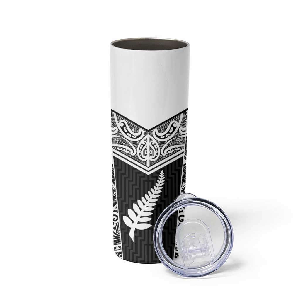 New Zealand Black Fern Custom Skinny Tumbler Maori Tukutuku Black-white Motif