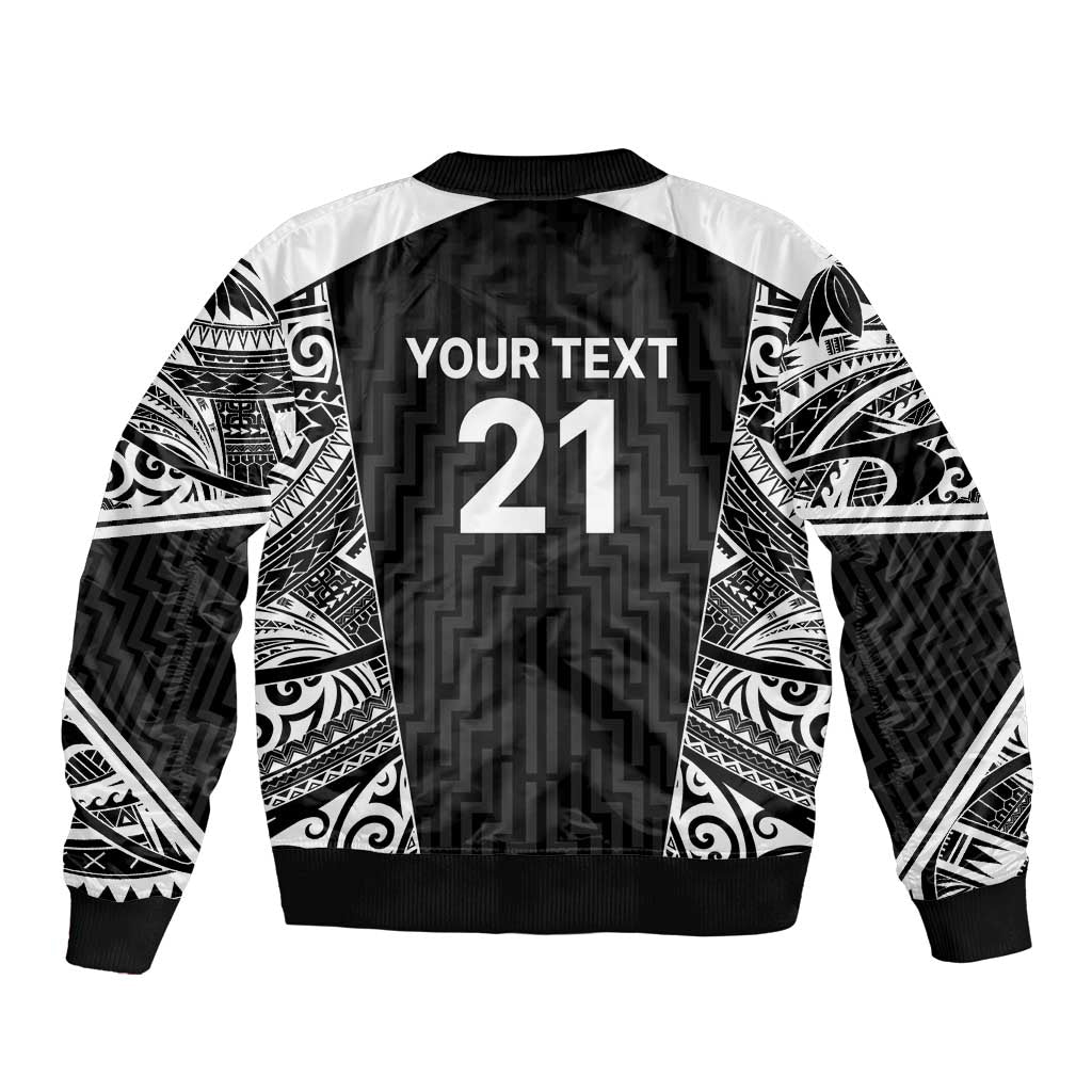 New Zealand Black Fern Custom Sleeve Zip Bomber Jacket Maori Tukutuku Black-white Motif