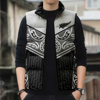 New Zealand Black Fern Custom Sleeveless Puffer Jacket Maori Tukutuku Black-white Motif - Polynesian Pride