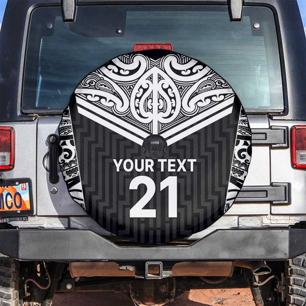 New Zealand Black Fern Custom Spare Tire Cover Maori Tukutuku Black-white Motif