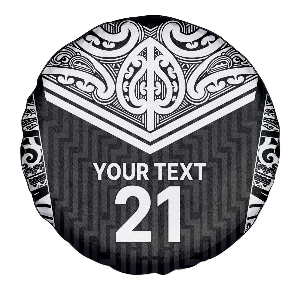 New Zealand Black Fern Custom Spare Tire Cover Maori Tukutuku Black-white Motif