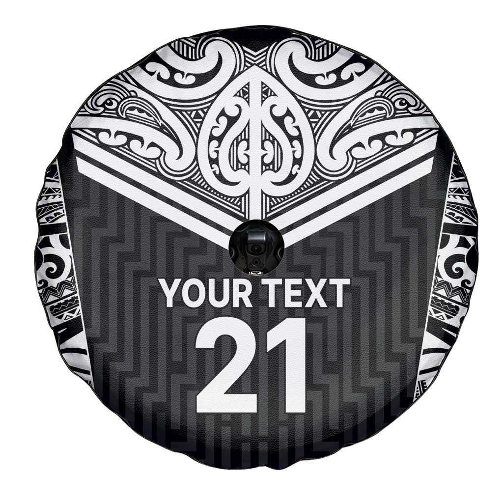 New Zealand Black Fern Custom Spare Tire Cover Maori Tukutuku Black-white Motif