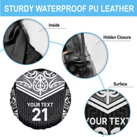 New Zealand Black Fern Custom Spare Tire Cover Maori Tukutuku Black-white Motif