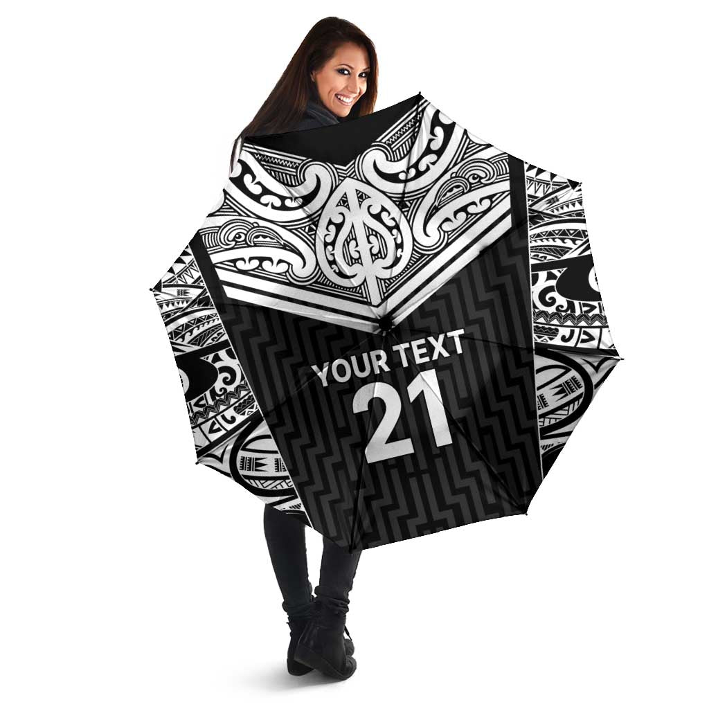 New Zealand Black Fern Custom Umbrella Maori Tukutuku Black-white Motif - Polynesian Pride